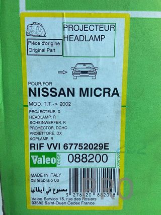 Nissan micra II faro del derch ref: 088200