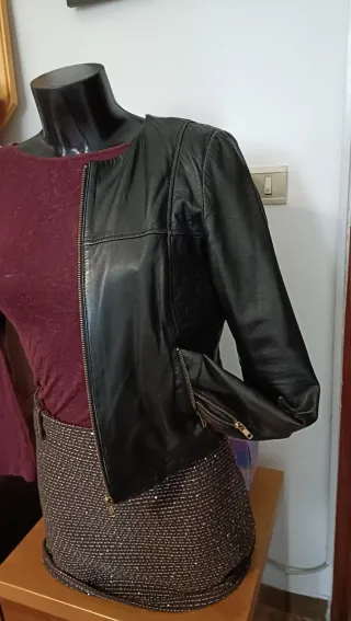 Giacca pelle nera Mango