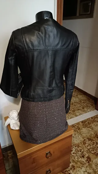 Giacca pelle nera Mango