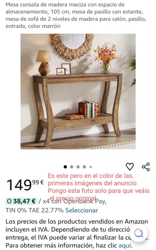 Mesa consola recibidor pasillo nogal