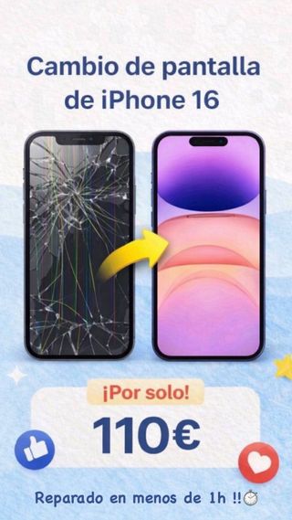 Reparación cambio pantalla iPhone 16
