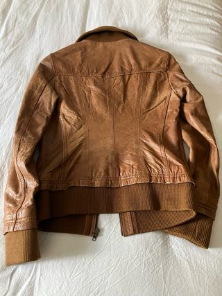 Cazadora Piel Marrón Mujer Talla M Entallada