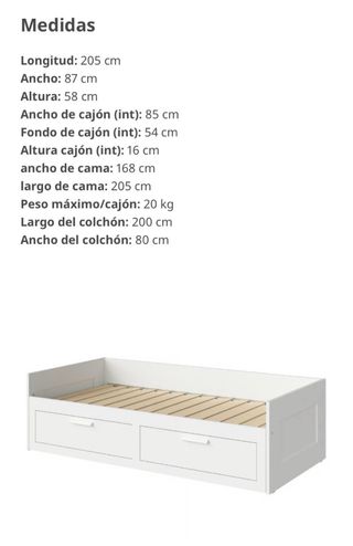 Cama BRIMNES madera blanca convertible matrimonio