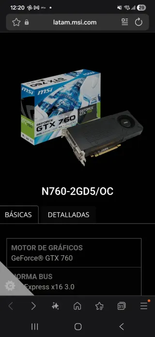 MSI Tarjeta Gráfica N760-2GD5/OC