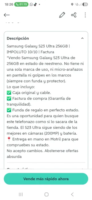 Samsung Galaxy S23 Ultra 256GB Negro
