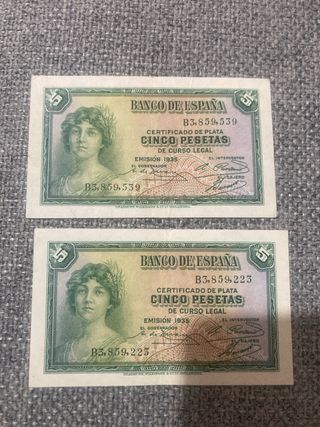Billetes 5 Pesetas Banco de España 1935