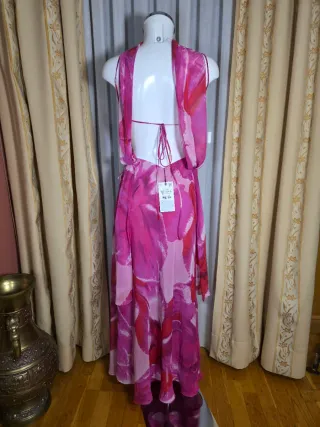 Vestido Zara Estampado Foulard Rosa