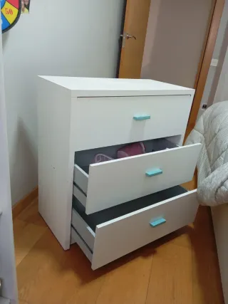 Cajonera dormitorio blanca y turquesa