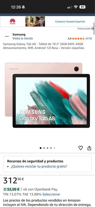 Samsung Galaxy Tab A8 Rosa Casi Nueva sin rallones