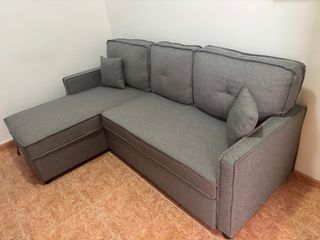 Sofá cama chaise longue gris tela
