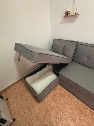 Sofá cama chaise longue gris tela