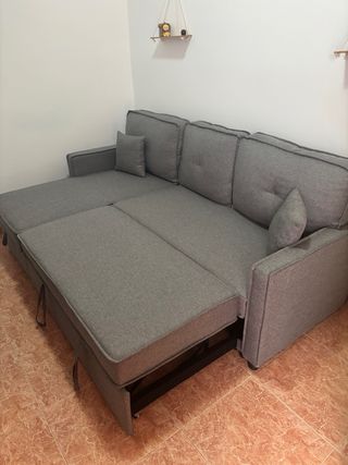 Sofá cama chaise longue gris tela