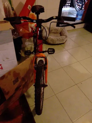 Bicicleta infantil roja con ruedas grandes