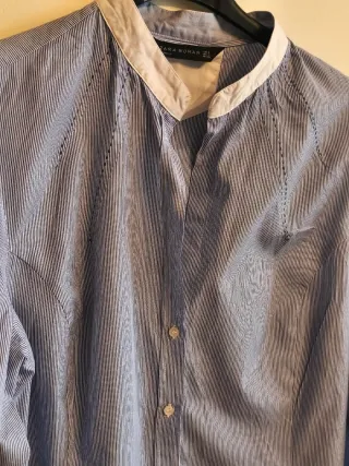 Camisa Zara Rayas Cuello Mao Talla M/L
