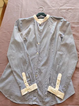 Camisa Zara Rayas Cuello Mao Talla M/L