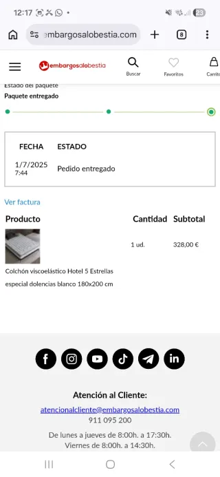 Colchón 180x200 - 6 meses de uso