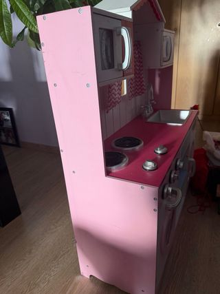 Cocinita de juguete rosa y blanca 82x30x100 cm