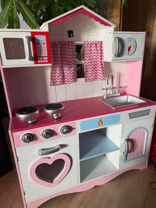 Cocinita de juguete rosa y blanca 82x30x100 cm