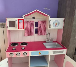 Cocinita de juguete rosa y blanca 82x30x100 cm