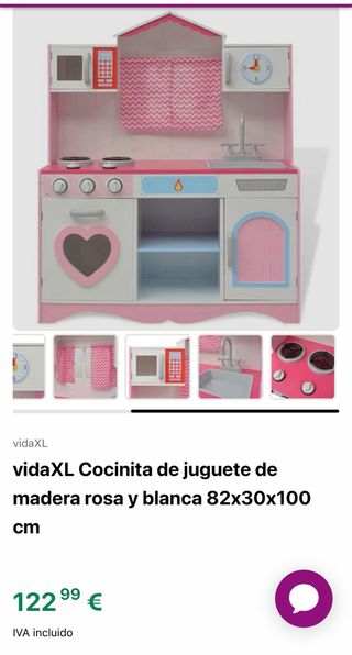 Cocinita de juguete rosa y blanca 82x30x100 cm