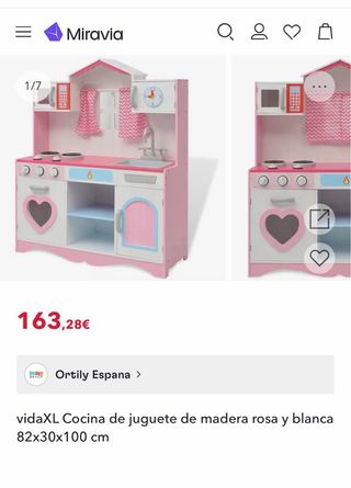 Cocinita de juguete rosa y blanca 82x30x100 cm