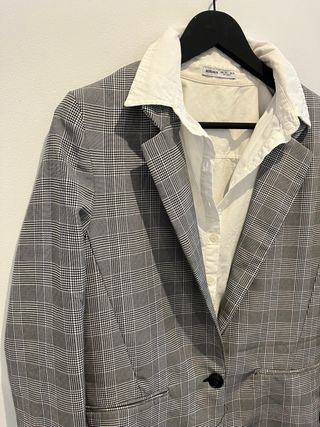 Ameriana Bershka Blazer Gris Cuadros