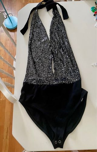 Body Lentejuelas Pull&Bear Halter Negro/Plata