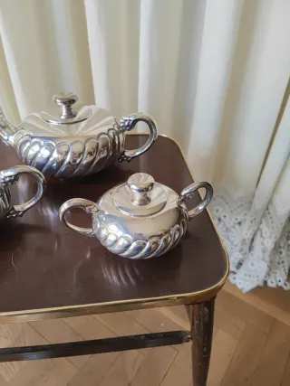 Juego de té vintage de metal plateado