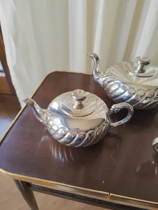 Juego de té vintage de metal plateado