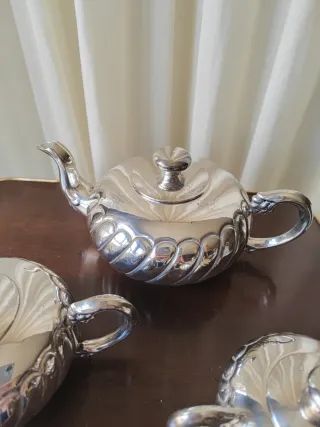 Juego de té vintage de metal plateado