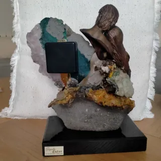 Figura Bronce Pareja Cuarzo Mármol Reloj