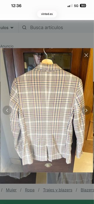 Chaqueta cruzada cuadros Bershka Talla M