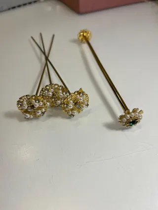 Pincho y tubo Fallera Niña dorado Perlas y Esmeral