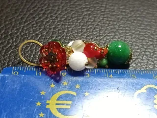 Orecchini agata verde, fiori Murano rossi