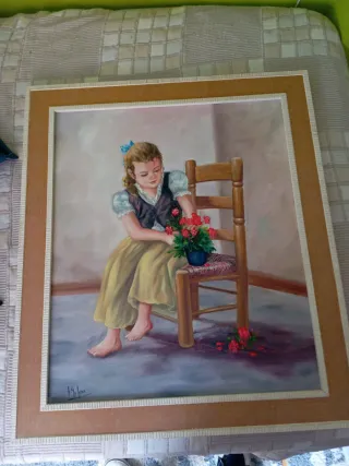 Cuadro al óleo Niña con flores