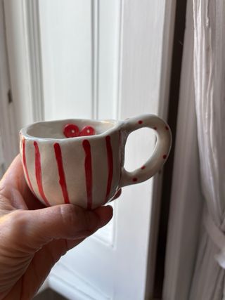 Tazza ceramica artigianale righe rosse