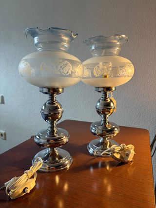 2 Lámparas de mesa vintage cristal y metal