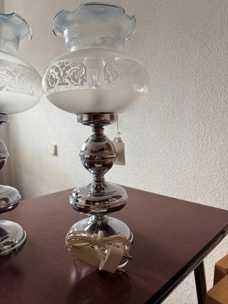 2 Lámparas de mesa vintage cristal y metal