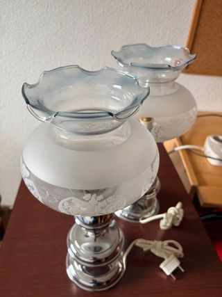 2 Lámparas de mesa vintage cristal y metal