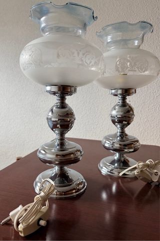 2 Lámparas de mesa vintage cristal y metal