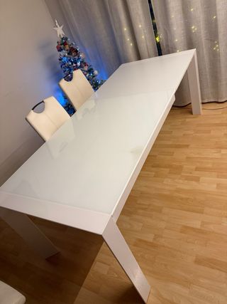 Mesa comedor extensible cristal y metal