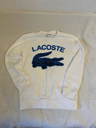 Felpa Lacoste bianca con coccodrillo blu