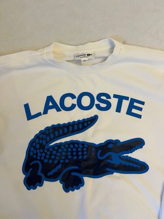 Felpa Lacoste bianca con coccodrillo blu