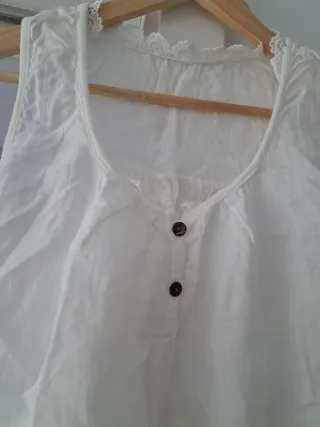 Blusa lino Blanca Encaje Talla 42-44