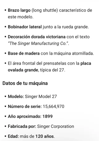 Máquina de coser Singer modelo 27