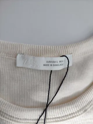 Camiseta Zara Algodón Talla S Beige