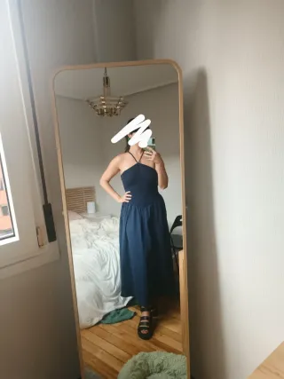 Vestido largo azul marino Mango