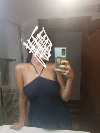 Vestido largo azul marino Mango