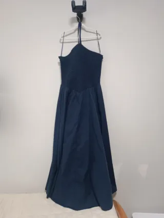 Vestido largo azul marino Mango