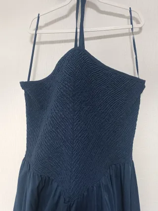 Vestido largo azul marino Mango